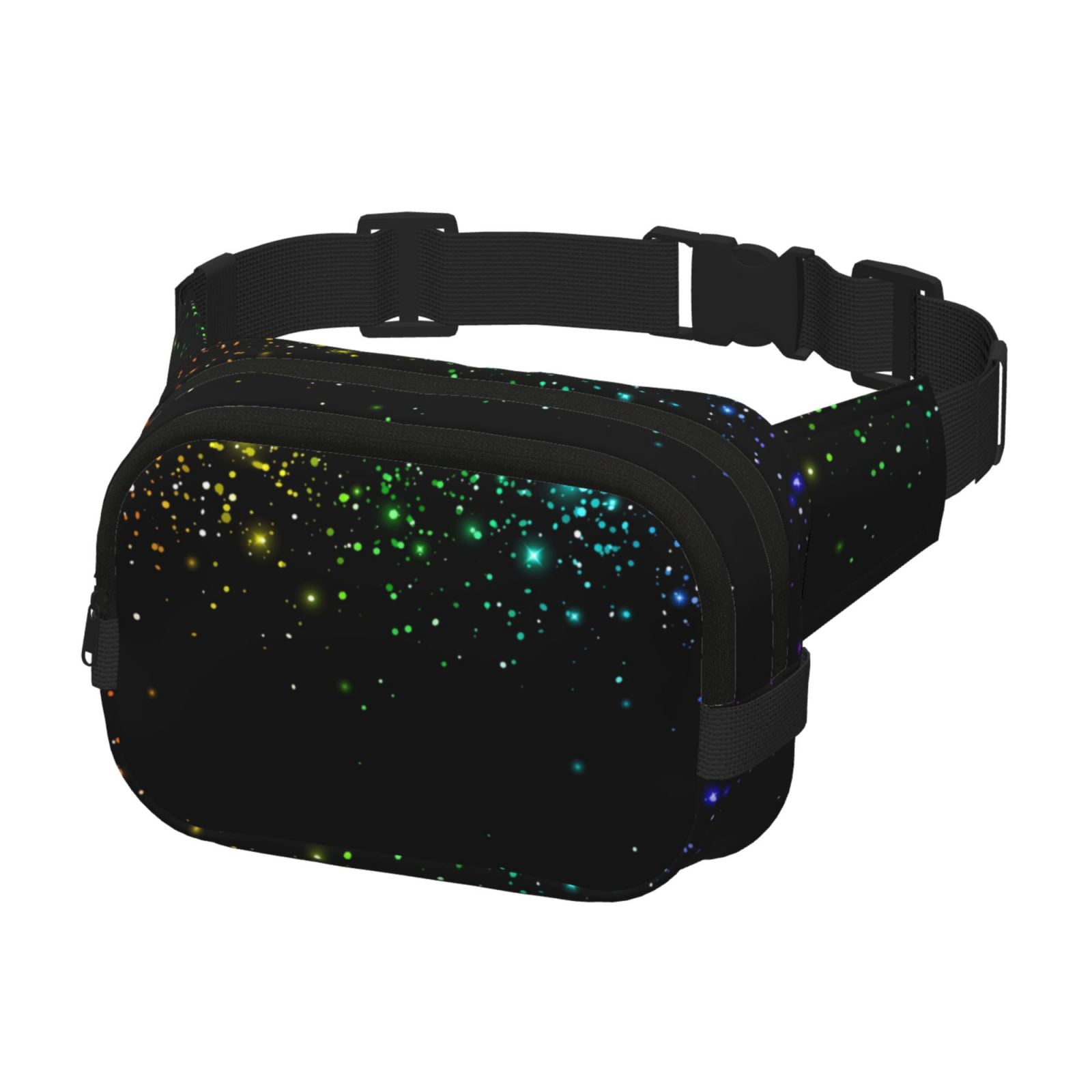 Picia Night Rainbow Sparkles Print Square Double-Layer Waist Bag Mini Adjustable Waist Belt Bag Exercise Running Travel Hiking