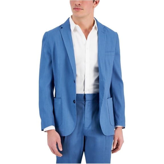 Alfani Mens Linen Blend Stretch Two Button Blazer Jacket, Blue, X-Large