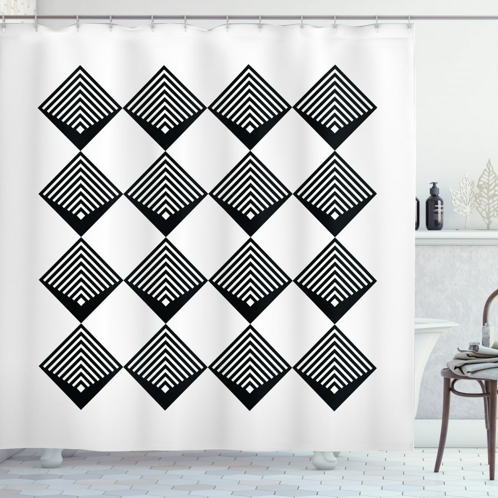 Black and White Shower Curtain, Art Deco Style Inspired Simplistic