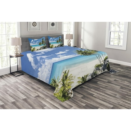 Ocean Bedspreads Summer Bedspread Set, Bottom Bay Barbados Beach Tropical Palms Ocean Holiday Paradise Coast Charm Picture, Decorative Quilted Coverlet Set with Pillow Shams Included, Multicolor, by Ambesonne ()