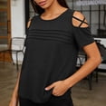 thumbnail image 6 of VBVC Women's Crisscross Cold Shoulder T-Shirt,Ladies Casual Pleated Front Short Sleeve Top,Summer Crew Neck Breathable Blouse for Women,Black,S-2XL, 6 of 10