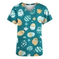 thumbnail image 5 of Wowcloth Women's Easter Print V-Neck Scrub Top, Loose Fit Short Sleeve with Pockets for Work and Casual Wear, 5 of 5