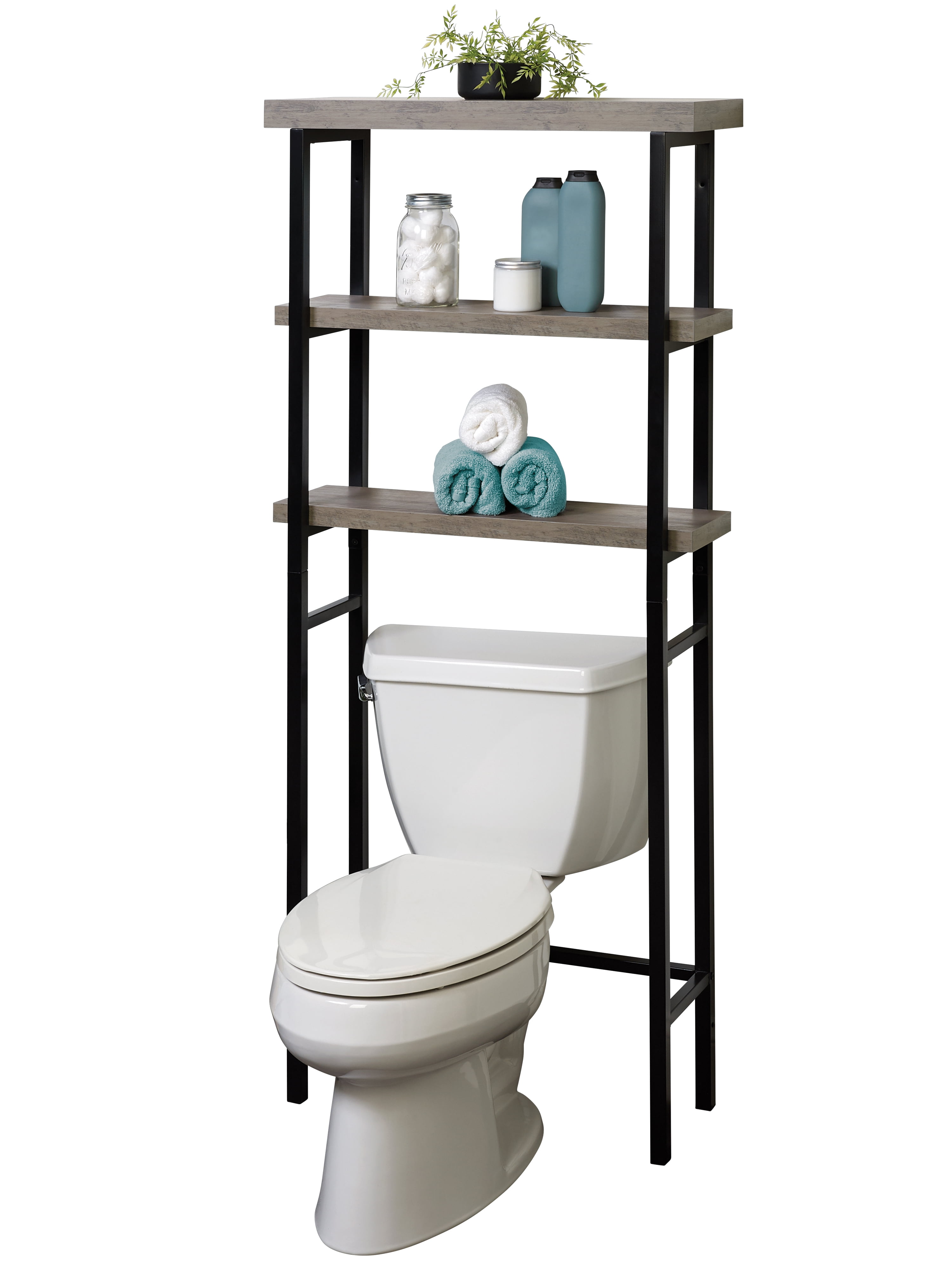Bathroom Space Saver, Zenna Home overtheToilet Storage Distressed Gray and Matte Black