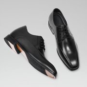 CMR CHAMARIPA Men's Shoes With Higher Heels - Black Calfskin Derby Shoes - Height Increasing Dress Shoes 2.76 Inches / 7 CM