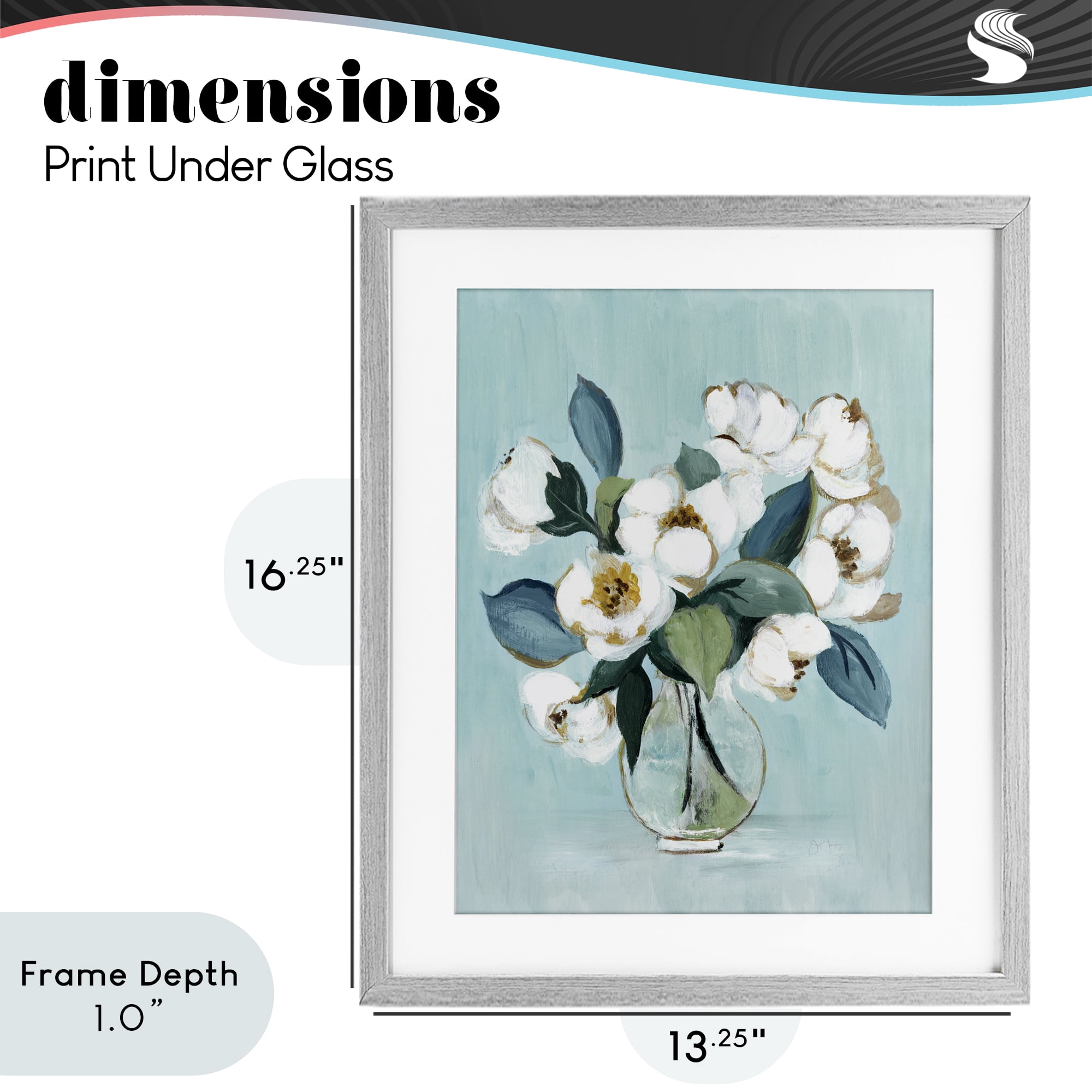 Stupell Industries Magnolia Arrangement over Blue Gray Framed Print Under Glass, design by Janet Tava