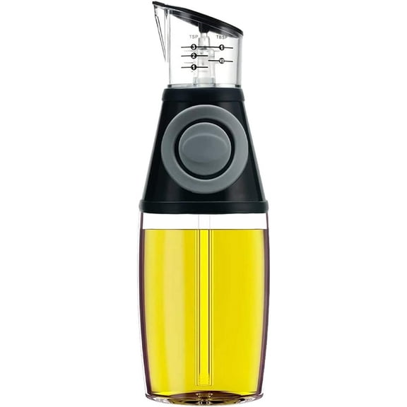 Olive Oil Dispenser Bottle, 8.5 Ounces Clear Glass Refillable Oil and Vinegar Dispenser with Measuring Scale Pump for Kitchen, Cooking, Salad, Baking, Frying