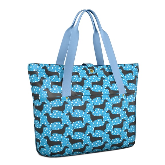 Tote Bag for Women - Blue Dachshunds Dog Shoulder Bag - Large Utility Work Duffle Bag with Zipper Handbag for Travel, Work, Sprots