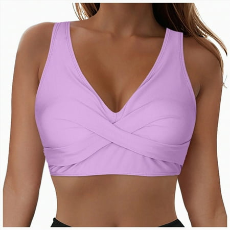 ORT Women Wrap Bikini Top Push Up Padded Swimsuit Top Criss Cross Tie Back Bathing Suit Tops(Purple XXL)