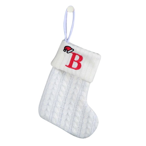 Bolsas de Regalo de Navidad Calcetines de Punto Decorativos, Calcetines Largos de Lana, Cartas Bordadas, Bolsa de Regalo de Dulces para Niños, Bolsas de Regalo de Navidad Blancas Bolsas de Regalo de V
