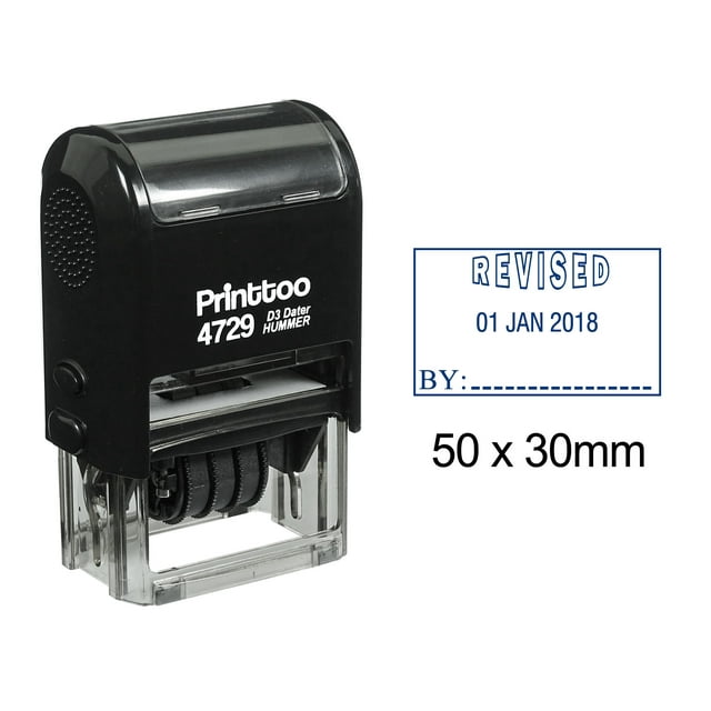 Printtoo Office Stationery With Revised By Text And Sign Space Self Inking Dater Rubber Stamp-Blue