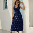 thumbnail image 5 of White Free Polka Dots on Navy Blue Background Womens Night Club Maxi Dress V Neck Sleeveless Bohemia Long Dresses, 5 of 9