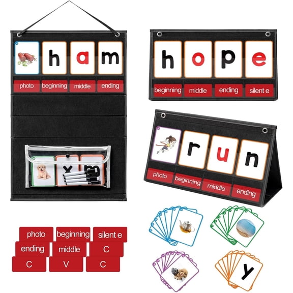 KEEPJOY CVC Word Builder Desktop Pocket Chart with 107 Cards, Kids Word Builder Games for CVC CVCC CCVC Learning Reading Spelling Early Education Tool for Preschool Kindergarten Classroom.