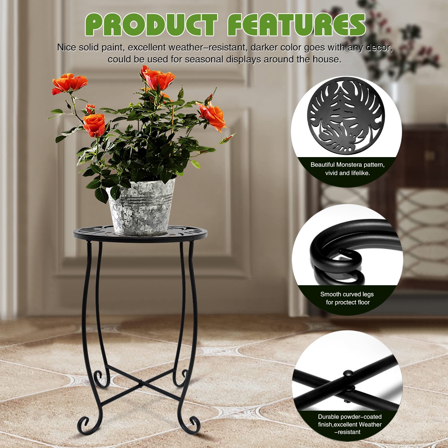 2 Pack Indoor Outdoor Side Tables, Weather Resistant Metal Patio Side Table, Small Round Outdoor End Table Side Table for Patio Yard Porch Balcony Garden Bedside, Plant Stand for Indoor Outdoor