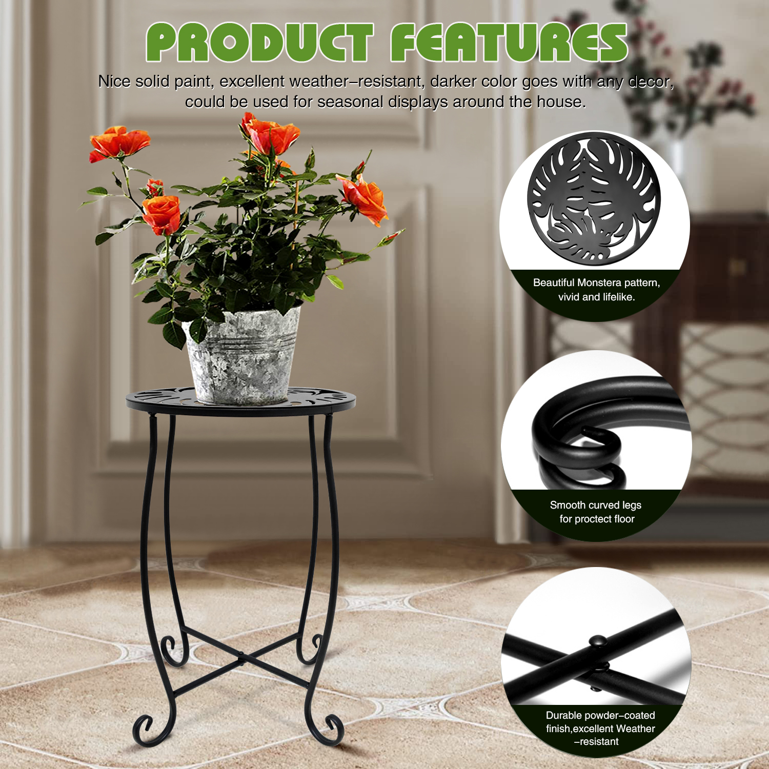 KABB 2-Pack Round Metal Side Tables, Black (Set of 2) photo 4