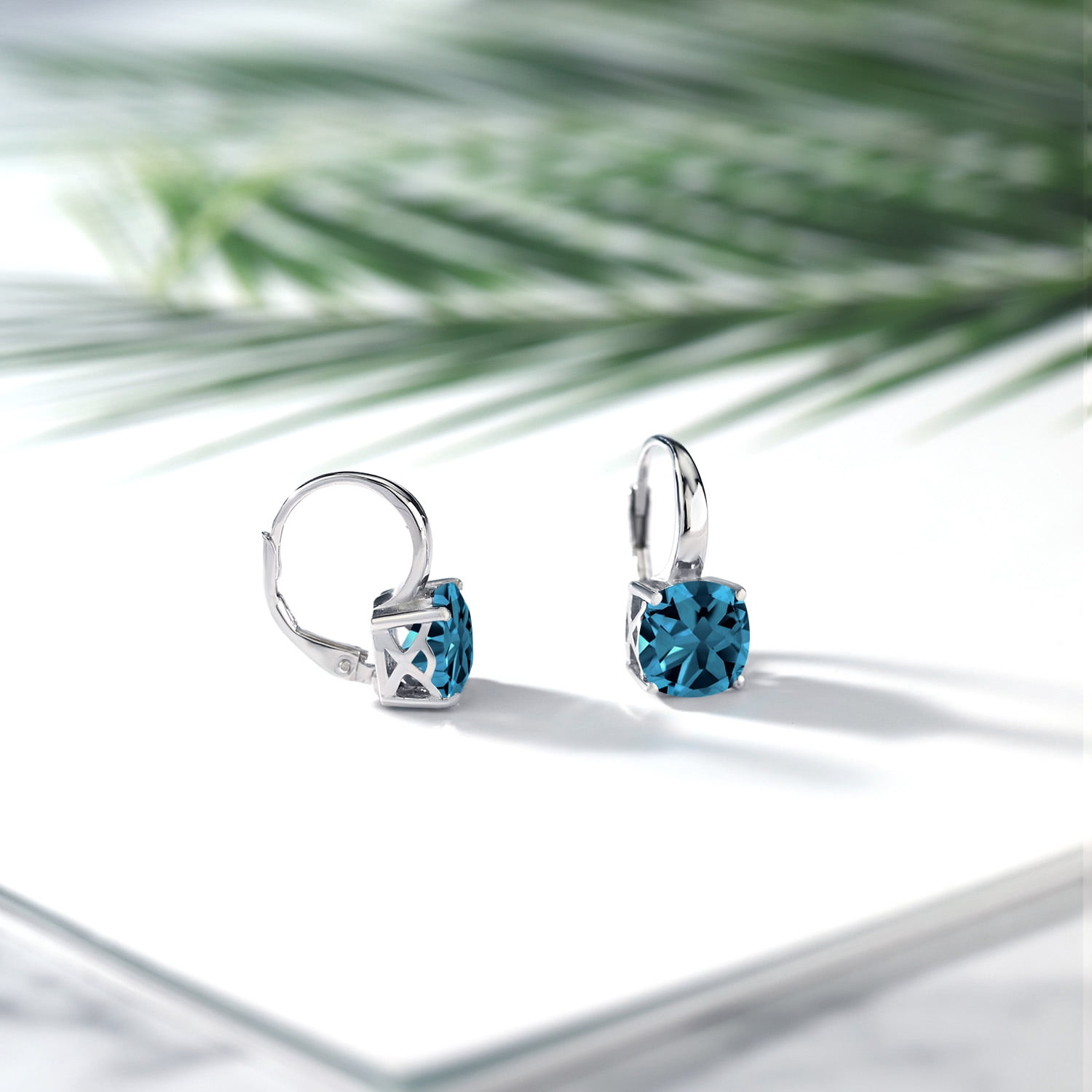 Gem Stone King 5.48 Cttw Natural Genuine London Blue Topaz Earrings in 925 Sterling Silver | Gemstone Birthstone | Cushion Cut 8MM | Dangle Earrings for Women