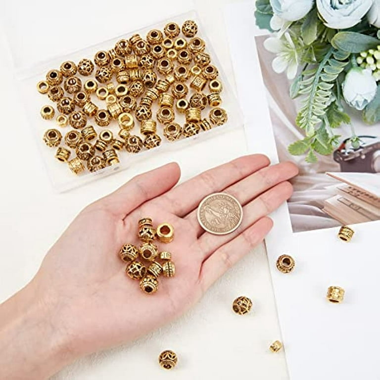 100 Pcs 10 Styles Golden Spacer Beads Tibetan Style Alloy Beads Large Hole Antique Metal Beads for Bracelet Necklace Making Supplies, Adult Unisex