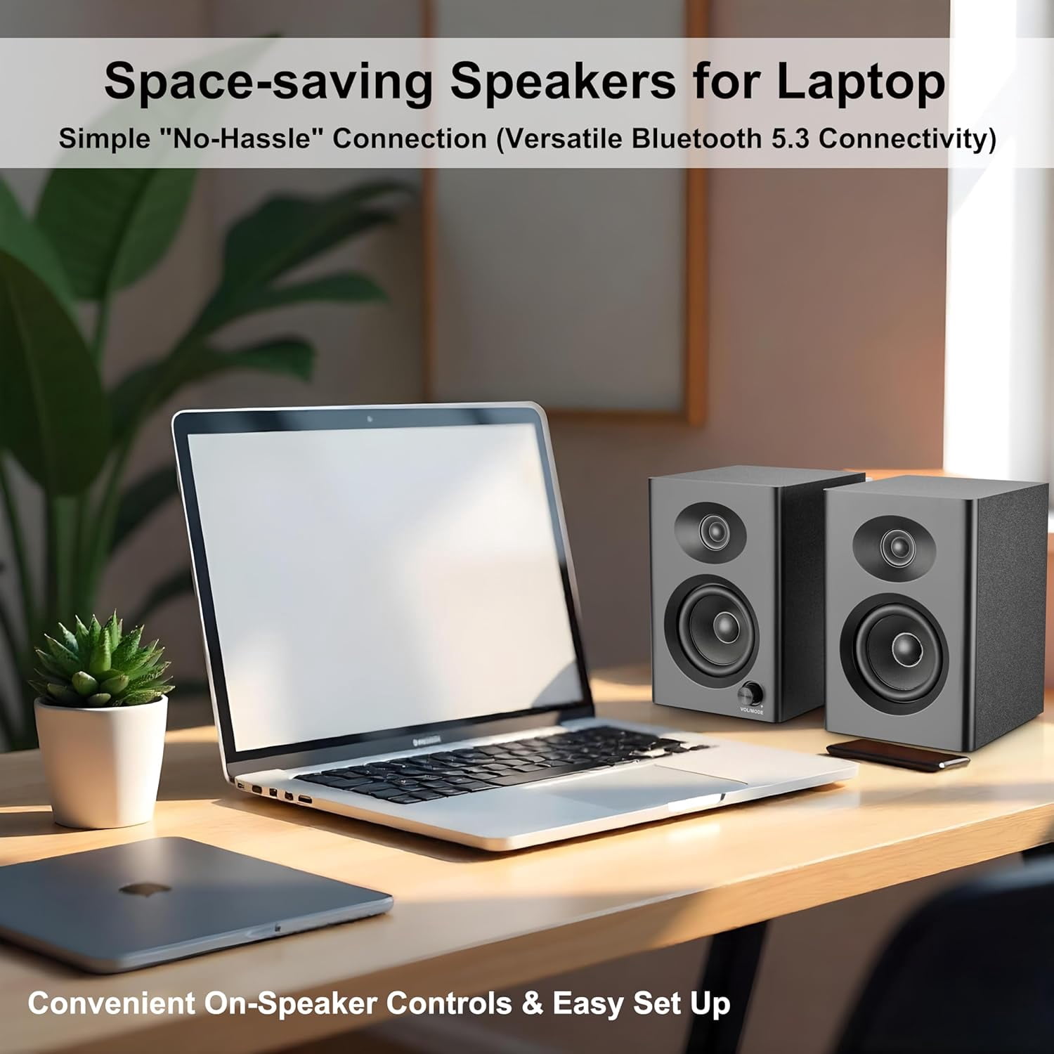 Computer Speakers for Desktop PC,  Bluetooth Surround Sound Speakers with Bass, Compact Powered Bookshelf Speakers for Office, Monitors, Laptop, Gaming, TV,