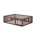 thumbnail image 3 of Full Size Floor Bed, Solid Wood Floor Platform Bed Frame with Fence and Fun Small Door, Montessori Daybed with Headboard & Footboard for Toddler, Boys and Girls, Box Spring Needed, Walnut, 3 of 7