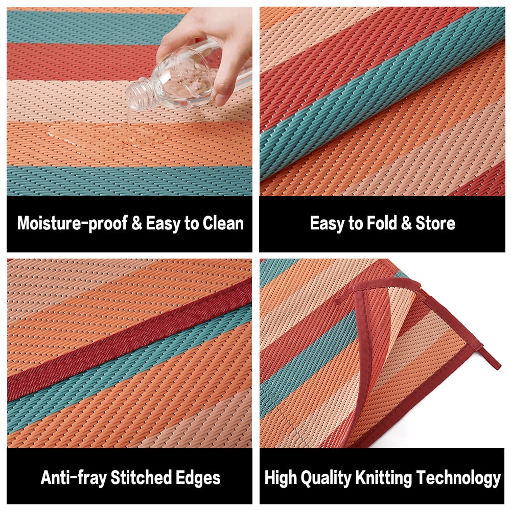 BERTHMEER Outdoor Rugs 5'x8' for Patio on Sale Clearance,Waterproof Reversible Rugs for RV,Deck,Camping,Beach,Picnic,Backyard,Garden and Balcony Plastic Straw Rug,Red&Orange Stripes
