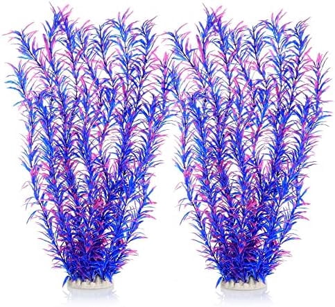 Aquarium Decor Plastic Plants Extra Large 21 Inches Artificial Fish Tank Plants Tall Fish Tank Decorations (Purple 2pcs)