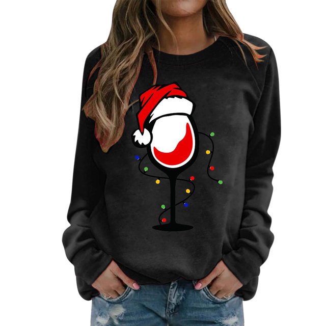 Gibobby Sudaderas Navideñas para Mujeres Sudadera navideña para mujer Cuello redondo Manga larga Navidad Casual Sudadera navideña(Negro,G)