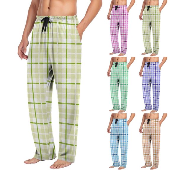 Yourumao Tartan Plaid Pajama Pants for Men Straight Leg Lounge Pant Drawstring Elastic Waist Soft Pj Bottoms with Pockets