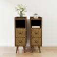 thumbnail image 5 of Pusnapku Nightstand Set of 2, Narrow Bedside Table with Drawers, Open Storage, Mid-Century Wooden End Table, Accent Cabinet for Bedroom, Living Room, 5 of 9