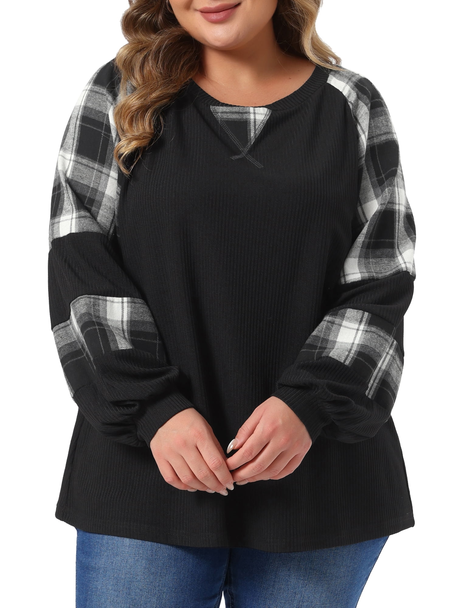 DARING DIVA Women's Plus Crewneck Cable Knit Long Sleeve Shirts 4X Black