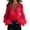 Red, variant on Women's V-Neck Blouse, Elegant Solid Color Lace Trim Top with Puff Sleeve Design, Loose Fit Casual Pullover T-Shirt for Spring and Summer Artistic Fashion Outfits and Special Occasions White S