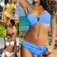 thumbnail image 5 of Women Sexy 2pcs Bikini Set Halter Backless U-Clip Solid Color Underwire Padded Swimsuit Low Waist Ruched Bathing Suit Yellow, 5 of 5