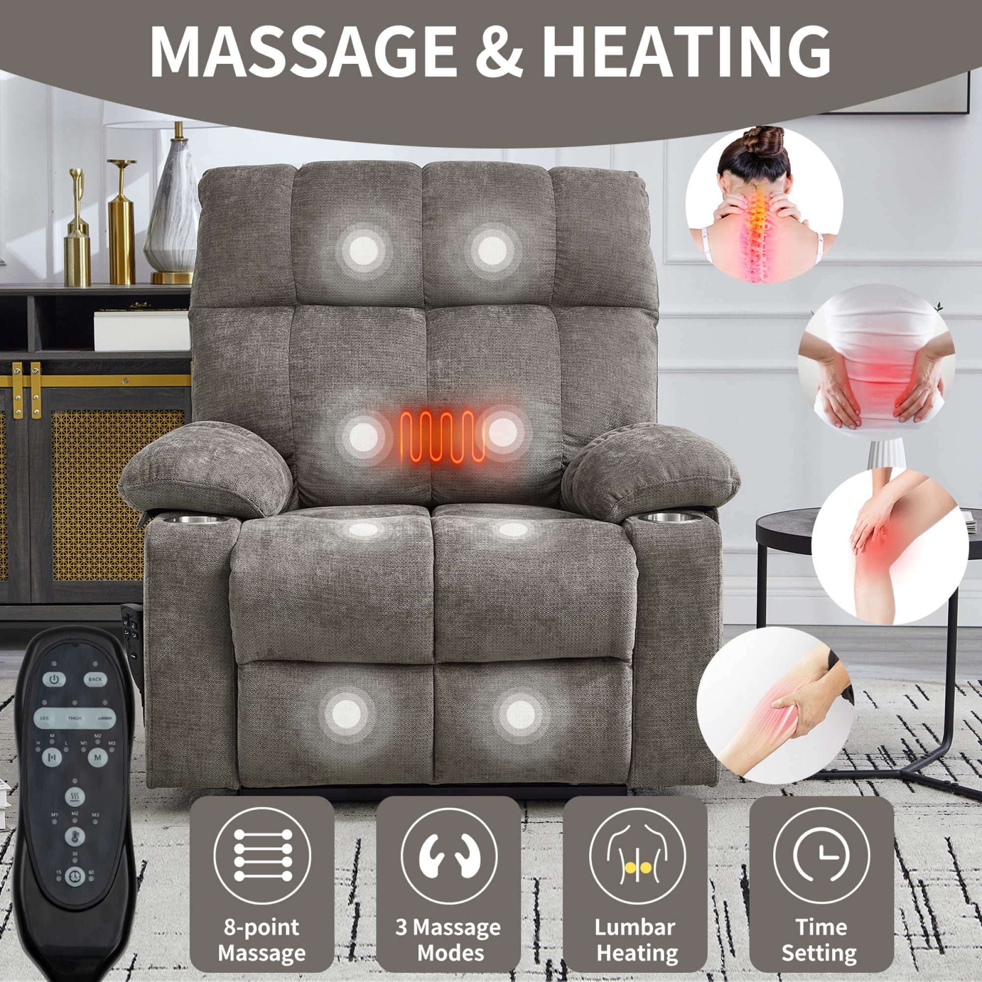 Leumius Power Lift Recliner Chair for Elderly,Heavy Duty Recliner with 8-Point Vibration Massage and Lumbar Heating,Infinite Position,Up to 350 LBS,Brown