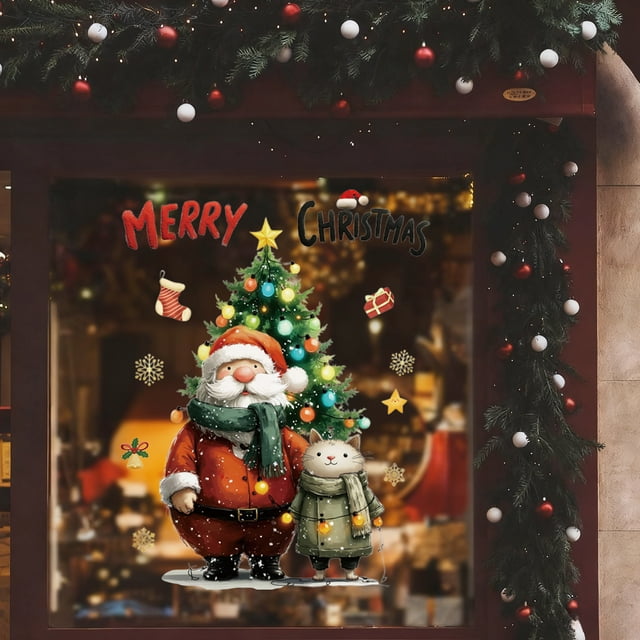 Uklsqma Autocollants de Fenêtre de Noël / Décalcomanies Réutilisables Imperméables pour les Fêtes / Plastique Rouge Vert Marron / Film Décoratif Résistant aux Dommages / à la Décoloration pour Fenêtres Portes Miroirs Fêtes