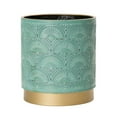 thumbnail image 2 of Boho Metal Waste Basket With Gold Base - Blue-Green - 12"H x 10"W, 2 of 4