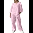thumbnail image 2 of Conjunto de 2 Piezas de y Algodón para Mujer, con Cuello en V, Camisa de Larga Abotonada y Pantalón con Bolsillos Rosa 5XL, 2 of 7