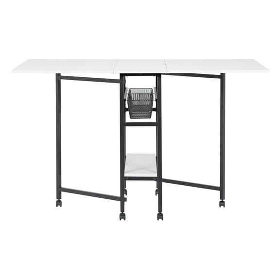Sew Ready Metal Folding Rolling Cutting Craft Sewing Table with Storage 36 -inch High in Black and White