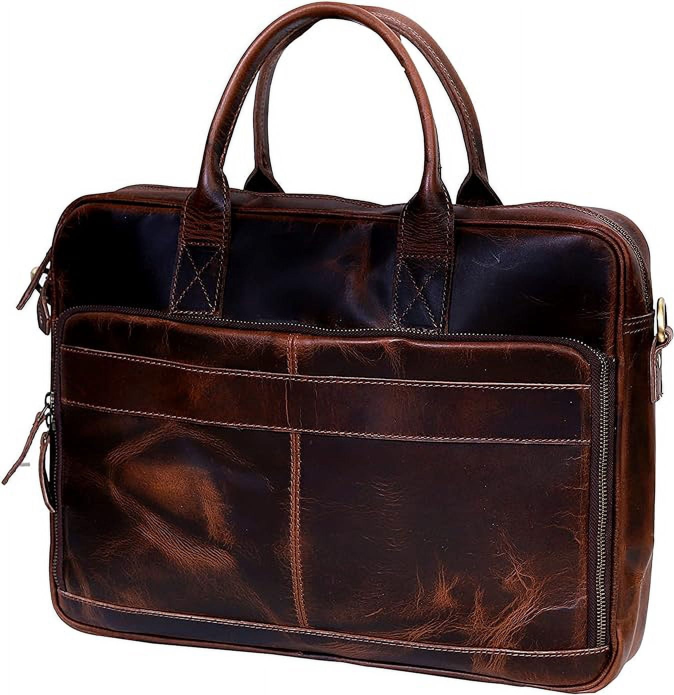 RUZIOON 18 Inch Leather briefcase Laptop Messenger Bags For Men and Women Best Office College Satchel Bag - Dark Brown
