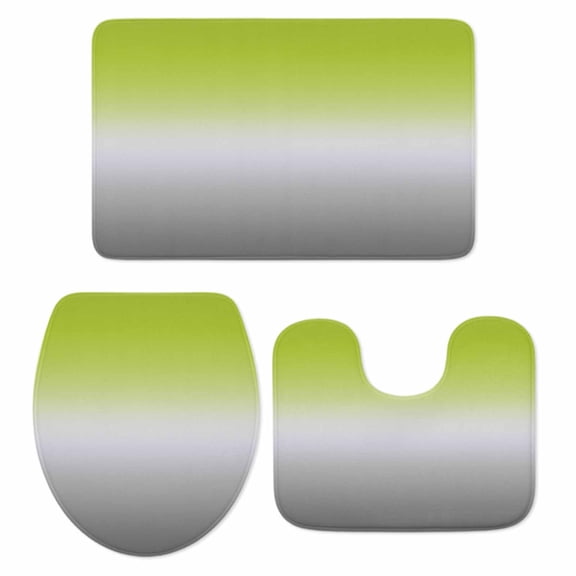 Green Gray Ombre Bath Mat 3 Piece Bathroom Rug Set, Modern Gradient Abstract Art Non Slip Bath Rug Contour Mat and Toilet Lid Cover, Absorbent Shower Mats Soft Bath Rugs and Mats Sets