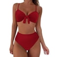 thumbnail image 2 of HVOBTTY Ladies Casual Bathing Suits, Summer Bathing Suits for Women, Women's Comfortable Solid Color Beach Vacation 2 Piece Bikini Swimsuit Set with Padded Wine, S, 2 of 4