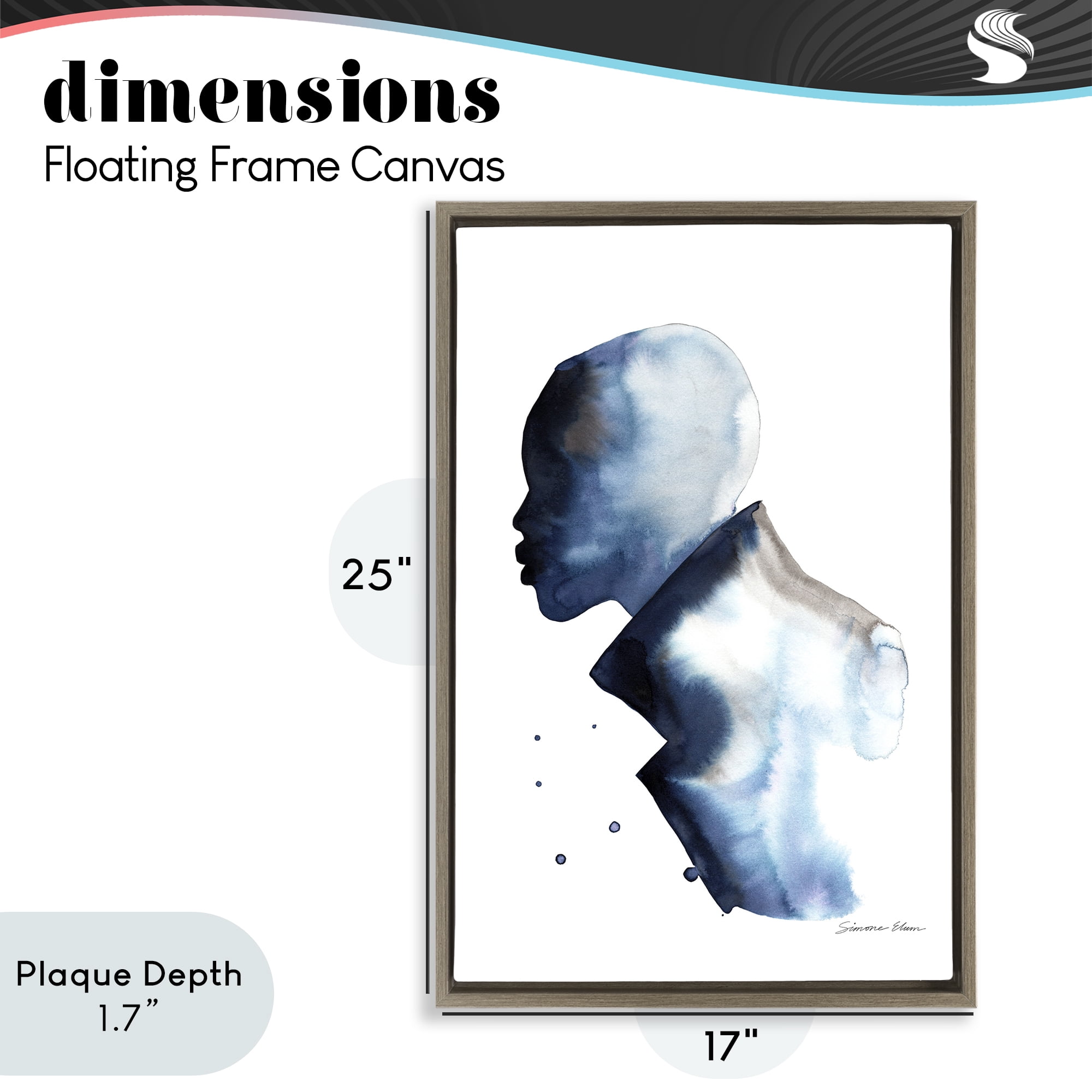 Stupell Industries Feeling Blue Portrait Silhouette Brown Framed Floater Canvas Wall Art, design by Simone Elum