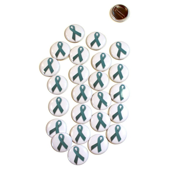 25 Pack - Teal Awareness Ribbon Pinback Buttons - 1 Inch Round