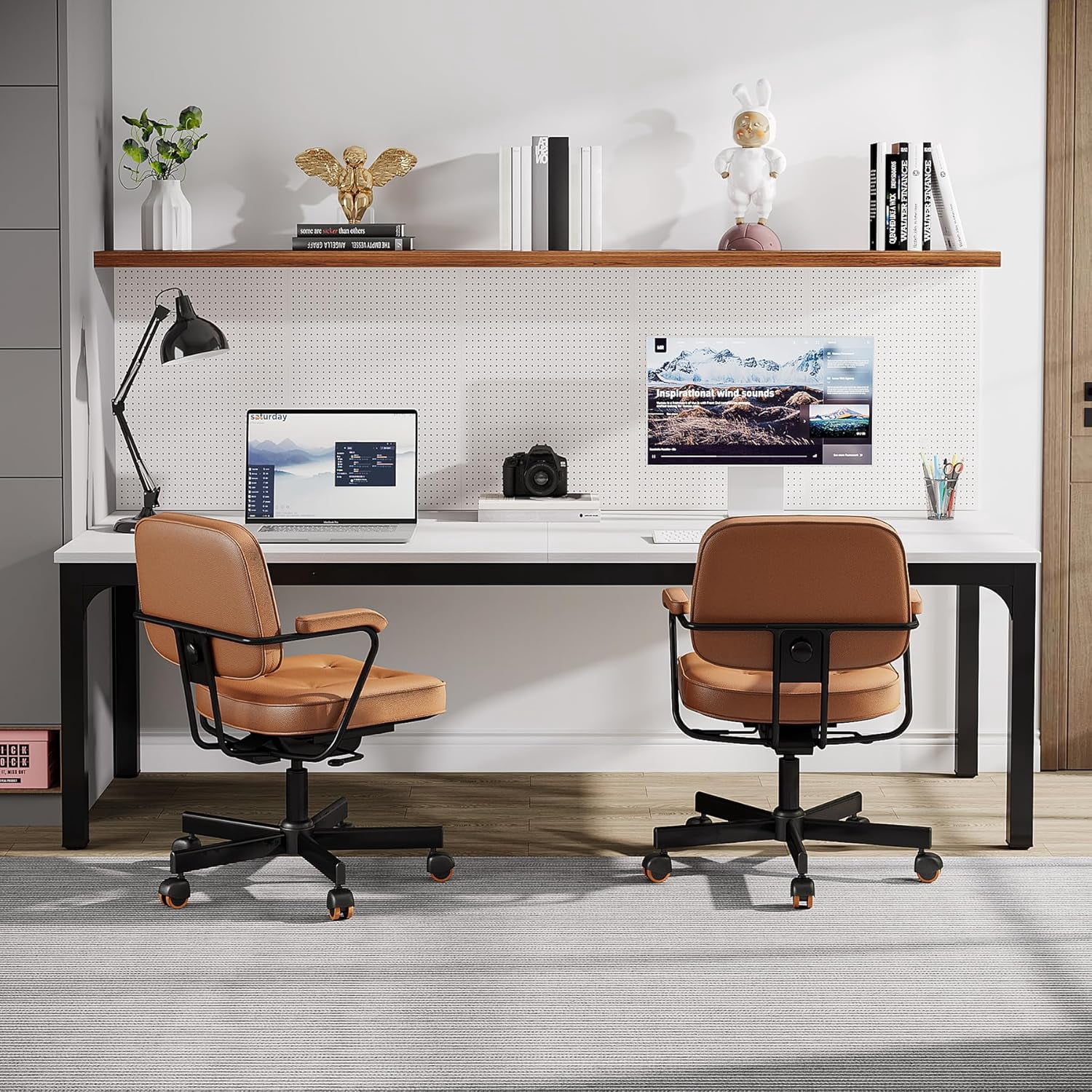 Tribesigns 78.7 inches Extra Long Computer Desk 2 Person, Extra Wide Double Office lndustrial Writing Workstation with Adjustable Foot Pads for Home Office Table, White & Black