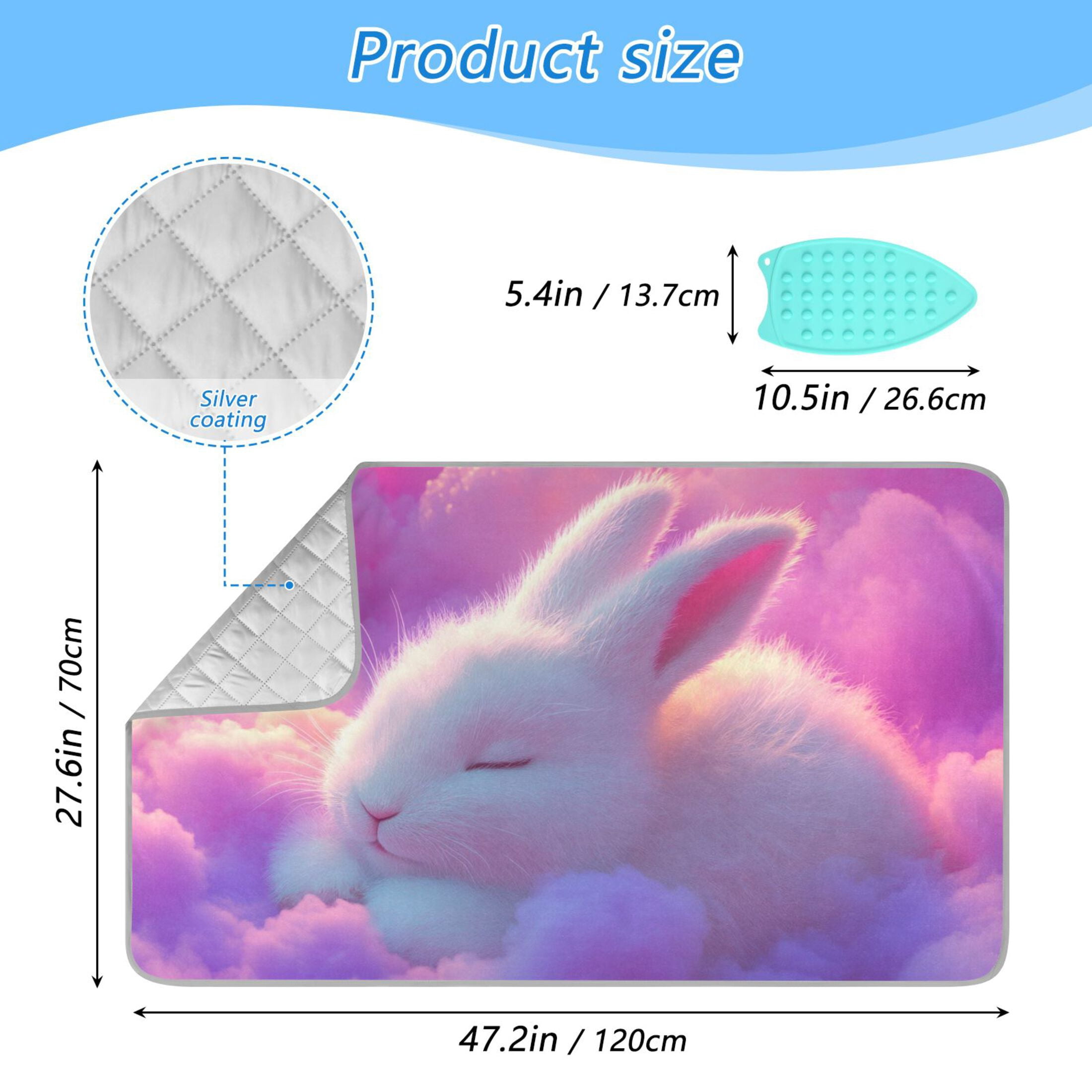 Cute Rabbit Sleeping on Dreamy Clouds Ironing Mat Blanket Portable Travel Ironing Pad Heat Resistant Pad 47.2" x 27.6”