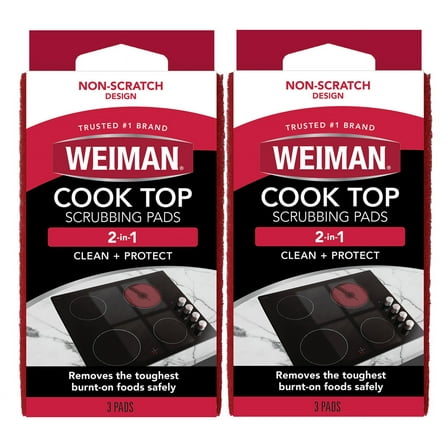 Weiman Cook Top Scrubbing Pads, Scratch-Free Cooktop Cleaning, 3 Count (2 Pack)