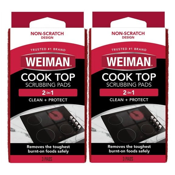 Weiman Cook Top Scrubbing Pads, Scratch-Free Cooktop Cleaning, 3 Count (2 Pack)