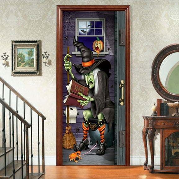 Door Cover for Halloween PVC Removable Door Sticker, Horrible Banner, Wall Backdrop, Home Hanging Decor, Photo Background Haunted House Themed Decoration