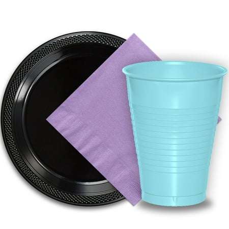 50 Black Plastic Plates 9 50 Light Blue Plastic Cups 12 Oz