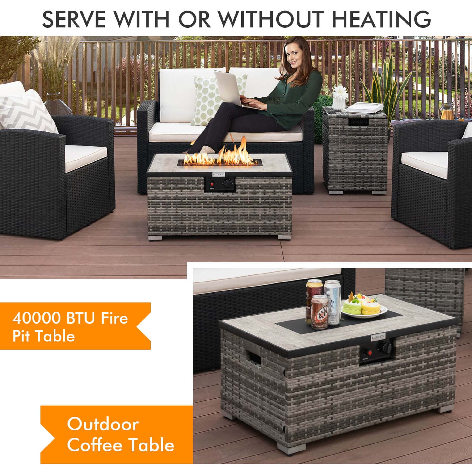 Costway 32" x 20" 40,000 BTU Propane Fire Pit Table with Tank Holder and PVC Cover
