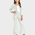 thumbnail image 3 of uublik Jumpsuit Girl Sequins Long Sleeves Round Neck Trousers Flared Pants Party Festival Clothes Size 2T-17 Silver, 3 of 4