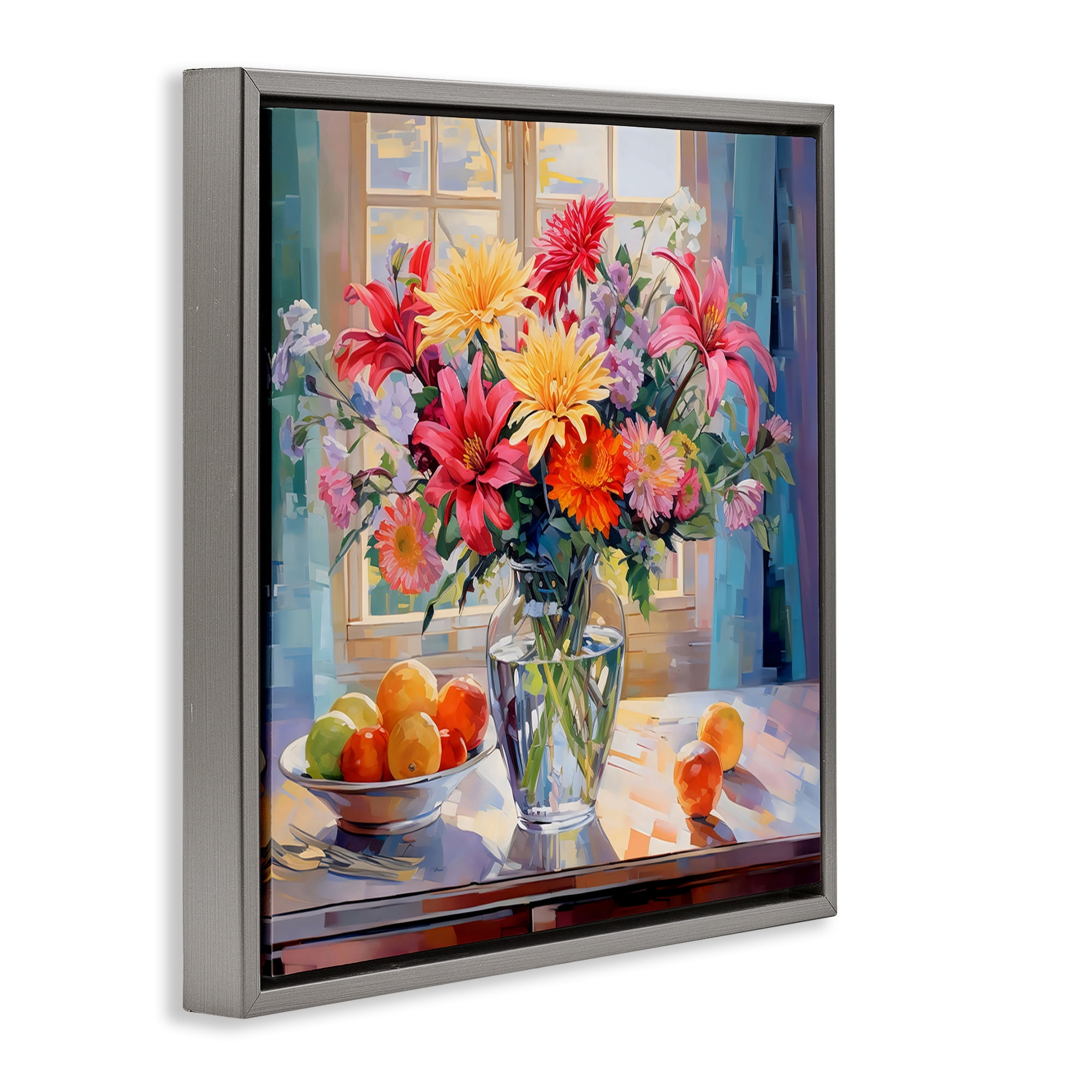 Stupell Industries Summer Flowers & Fruit Gray Framed Floater Canvas Wall Art, design by Creative Studio