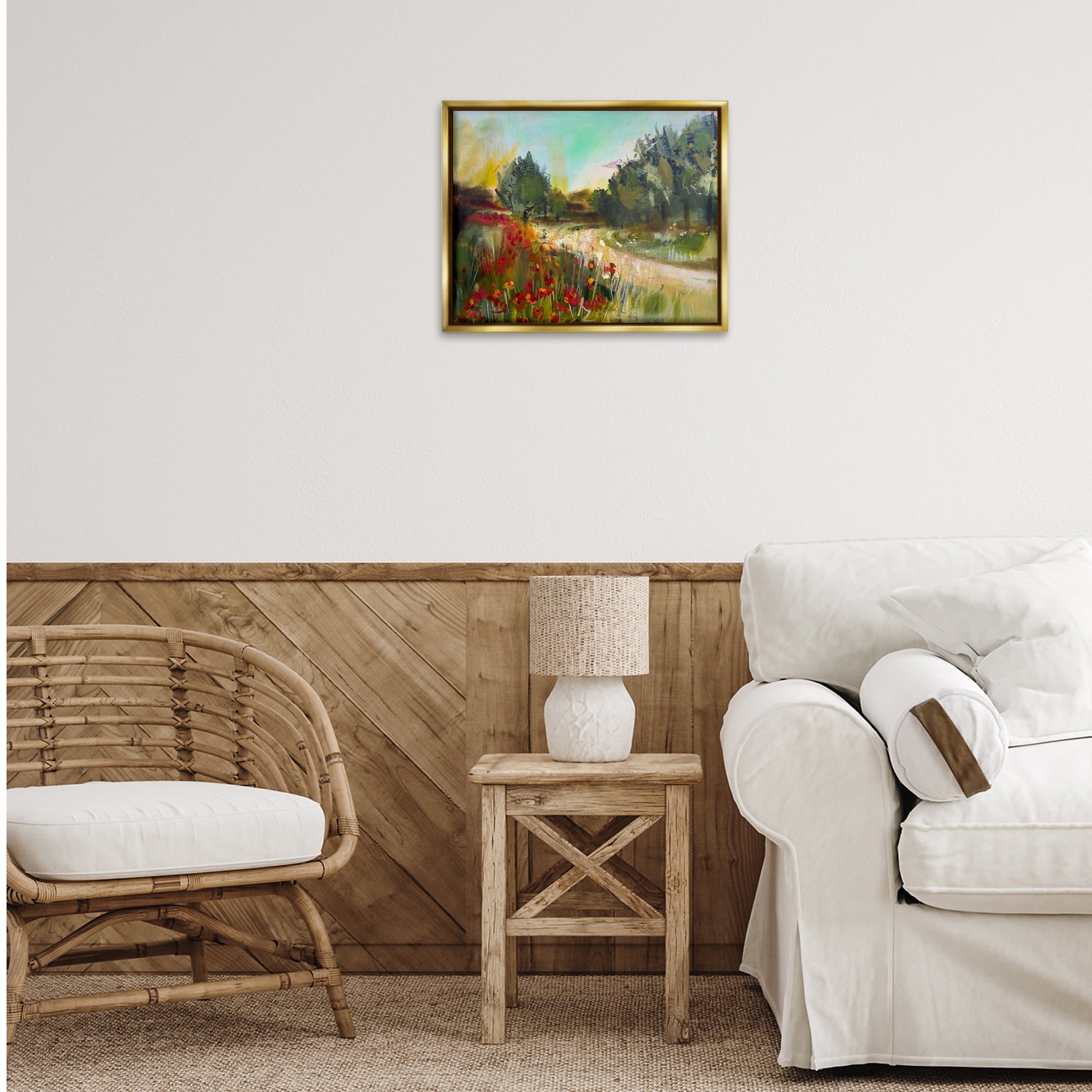 Stupell Industries Poppy Sunset Landscape Landscape & Nature Painting Gold Floater Framed Canvas Art Print Wall Art, 21 x 17